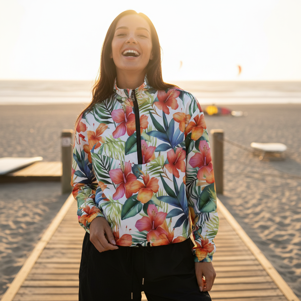 lifestyle scene ~ Breeze Color-Blocked Women’s Cropped Windbreaker