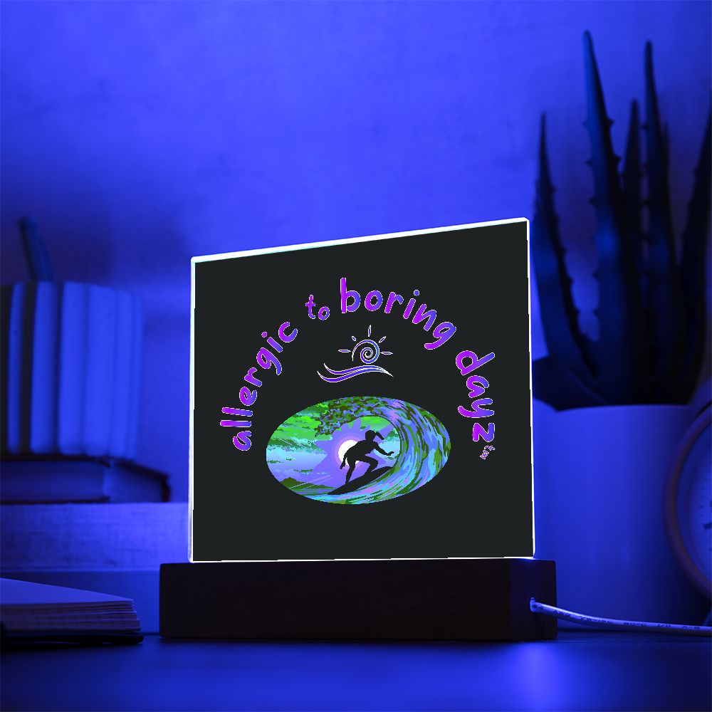 Surfer Girl Cool Plaque | Surfer Gift | Surfer Girl in Sunset | Surfer Girl Catching a Wave | Amped by Allergic to Boring Dayz