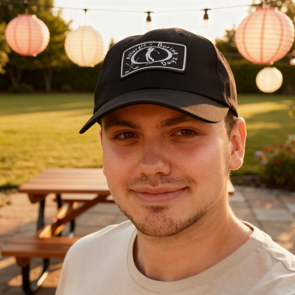 lifestyle scene ~ Fairway Men's Golf Hat with Leather Patch by Allergic to Boring Dayz™