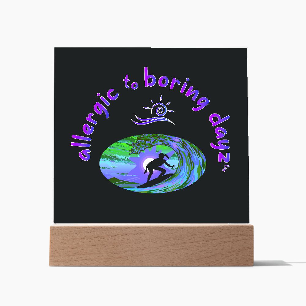 Surfer Girl Cool Plaque | Surfer Gift | Surfer Girl in Sunset | Surfer Girl Catching a Wave | Amped by Allergic to Boring Dayz