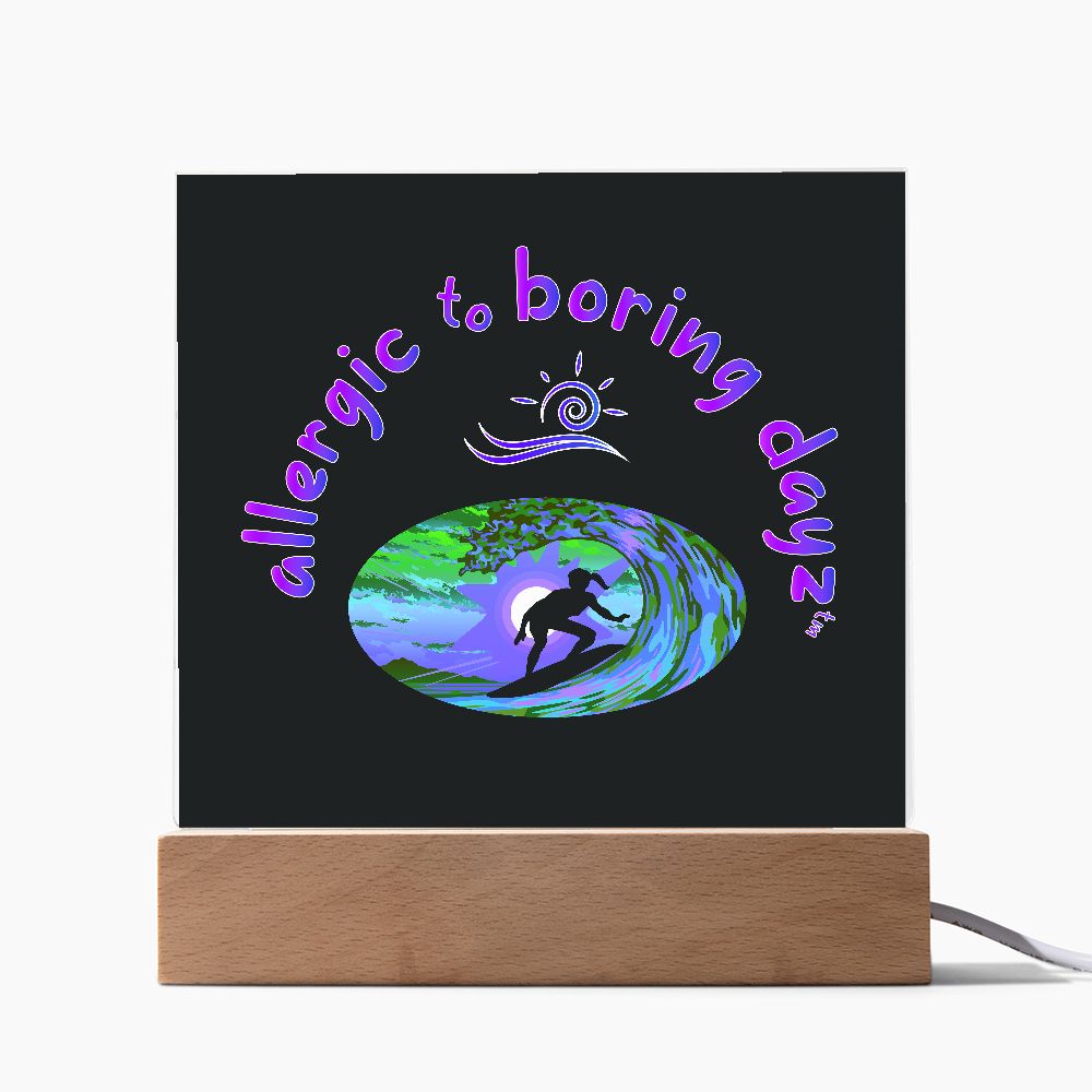 Surfer Girl Cool Plaque | Surfer Gift | Surfer Girl in Sunset | Surfer Girl Catching a Wave | Amped by Allergic to Boring Dayz