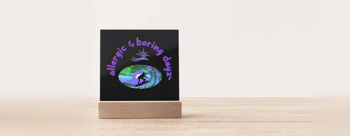 Surfer Girl Cool Plaque | Surfer Gift | Surfer Girl in Sunset | Surfer Girl Catching a Wave | Amped by Allergic to Boring Dayz